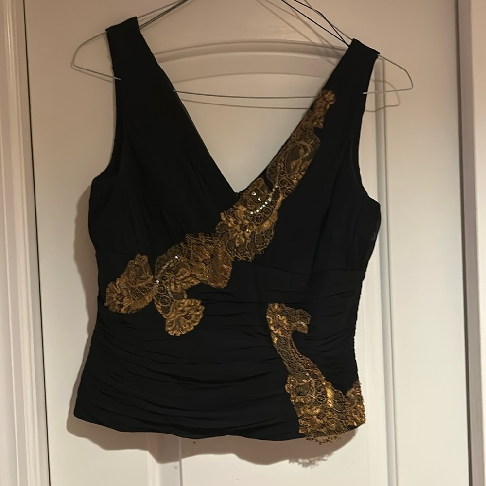 Adrianna papell silk top w/ embellishments. Pair with pants or skirt!
